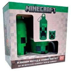 CurePink Dárkový set hliníková láhev a hrnek Minecraft: Creeper (objem láhve 500 ml|objem hrnku 325 ml|balení 23 x 22 x 12 cm)