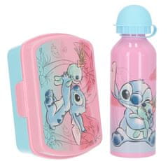 CurePink Svačinový set - láhev a box na svačinu Disney|Lilo & Stitch: Stitch a Scrumps (objem láhve 500 ml|box 17 x 11 x 6 cm)