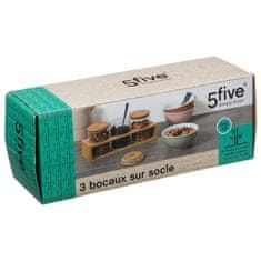 5five Sada 3 skleněných nádob s víčky a bambusového stojanu, 3x470 ml