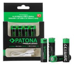 PATONA nabíjecí baterie AA/LR6 Li-Pol 2000mAh 1,5V s USB-C nabíjením, 4ks v balení