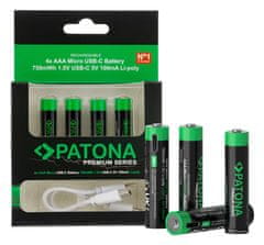 PATONA nabíjecí baterie AAA/LR03 Li-Pol 500mAh 1,5V s USB-C nabíjením, 4ks v balení