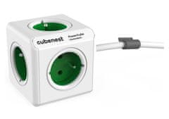 CubeNest Powercube Extended, 5× zásuvka, 1,5 m, bílá/zelená, dětská pojistka, uzemnění, dok, max. 10A/250V~2500W