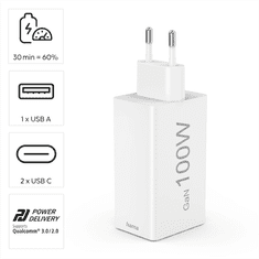 Hama rychlá USB nabíječka GaN 2x USB-C + USB-A, PD/QC, 100 W