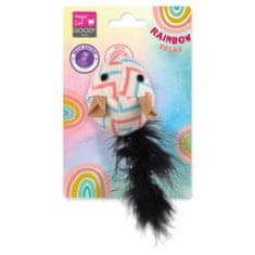 Hračka Magic Cat Rainbow Relax myš s pírkem a šantou kočičí bílá 5,5cm