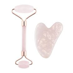 Masážní váleček a destička Guasha růženín (Rose Quartz Jade Roller & Gua Sha Set)