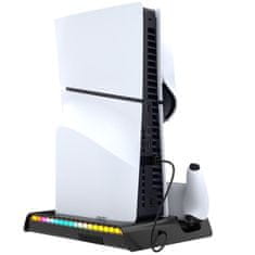 iPega P5S006 Multifunkční Nabíjecí RGB Stojan s Chlazením pro PS5 Slim Black