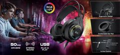 Genius GX GAMING HS-GX580U, Headset, herní, náhlavní, drátový, mikrofon, ovládání hlasitosti, RGB LED, USB, černý