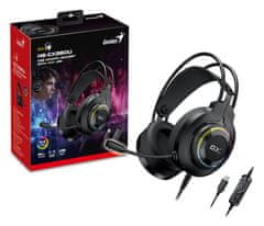 Genius GX GAMING HS-GX580U, Headset, herní, náhlavní, drátový, mikrofon, ovládání hlasitosti, RGB LED, USB, černý