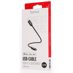 Hama MFi USB-C Lightning kabel pro Apple, 0,2 m, opletený, černý