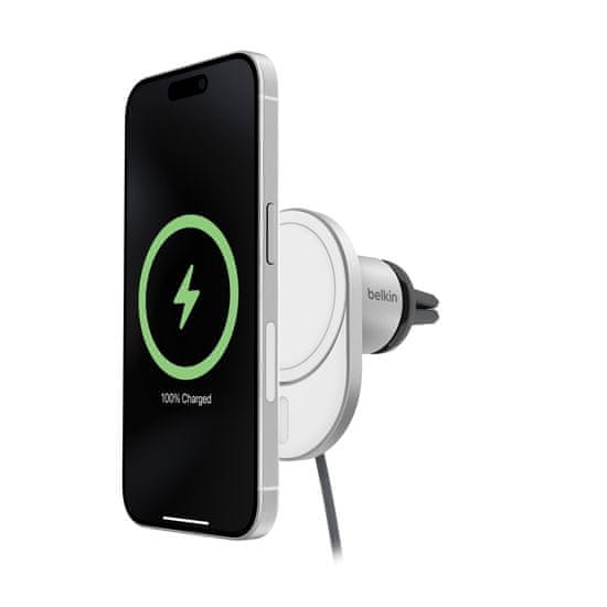 Belkin BOOST CHARGE Qi2 Magnetický držák s nabíjením do auta, 15W, bez adaptéru, šedý