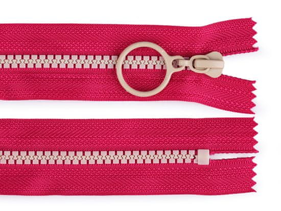 Kostěný zip barevný No 5 délka 20 cm s ozdobným jezdcem - pink béžová světlá