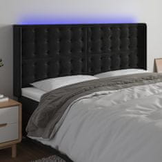 Vidaxl Čelo postele s LED černé 183 x 16 x 118/128 cm samet