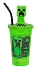 CurePink Plastový kelímek na pití s víčkem s otvorem na brčko Minecraft: 3D Creeper (objem 500 ml)