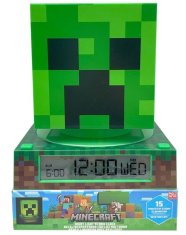 CurePink Digitální stolní svítící budík Minecraft: 3D Creeper (13 x 22 x 13 cm)