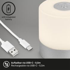 BRILONER BRILONER LED nabíjecí stolní lampa, 7 cm, USB-C, 2W, 150lm, matný chrom IP44 BRILO 7461014