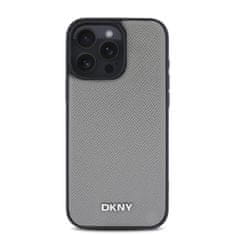 DKNY Zadní kryt PU Leather Silver Metal Logo Magsafe pro iPhone 16 Pro Max Grey