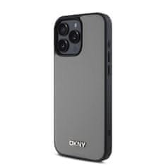 DKNY Zadní kryt PU Leather Silver Metal Logo Magsafe pro iPhone 16 Pro Max Grey