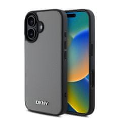 DKNY Zadní kryt PU Leather Silver Metal Logo Magsafe pro iPhone 16 Grey