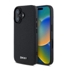 DKNY Zadní kryt PU Leather Silver Metal Logo Magsafe pro iPhone 16 Black