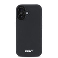 DKNY Zadní kryt PU Leather Silver Metal Logo Magsafe pro iPhone 16 Black