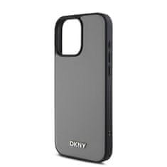 DKNY Zadní kryt PU Leather Silver Metal Logo Magsafe pro iPhone 16 Pro Grey