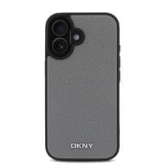 DKNY Zadní kryt PU Leather Silver Metal Logo Magsafe pro iPhone 16 Grey