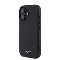 DKNY Zadní kryt PU Leather Silver Metal Logo Magsafe pro iPhone 16 Black