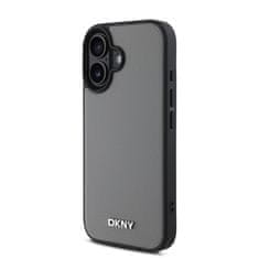 DKNY Zadní kryt PU Leather Silver Metal Logo Magsafe pro iPhone 16 Grey