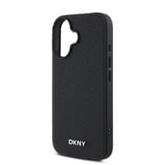 DKNY Zadní kryt PU Leather Silver Metal Logo Magsafe pro iPhone 16 Black