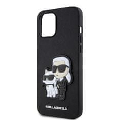 Karl Lagerfeld Zadní kryt PU Saffiano Karl and Choupette pro iPhone 12-12 Pro Black