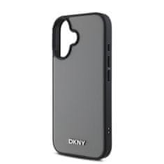 DKNY Zadní kryt PU Leather Silver Metal Logo Magsafe pro iPhone 16 Grey