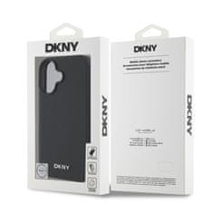 DKNY Zadní kryt PU Leather Silver Metal Logo Magsafe pro iPhone 16 Black