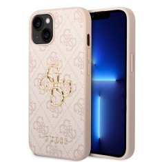 Guess  PU 4G Metal Logo Zadní Kryt pro iPhone 15 Pink