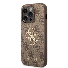 Guess  PU 4G Metal Logo Zadní Kryt pro iPhone 15 Pro Brown