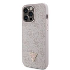 Guess  PU 4G Strass Triangle Metal Logo Zadní Kryt pro iPhone 15 Pro Max Pink