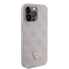 Guess  PU 4G Strass Triangle Metal Logo Zadní Kryt pro iPhone 15 Pro Max Pink