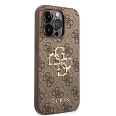 Guess  PU 4G Metal Logo Zadní Kryt pro iPhone 15 Pro Brown