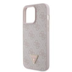 Guess  PU 4G Strass Triangle Metal Logo Zadní Kryt pro iPhone 15 Pro Max Pink