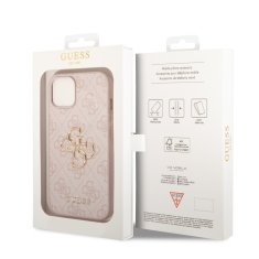 Guess  PU 4G Metal Logo Zadní Kryt pro iPhone 15 Pink