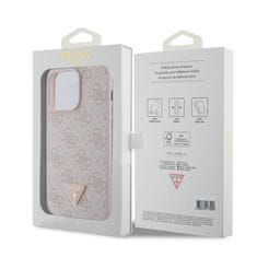 Guess  PU 4G Strass Triangle Metal Logo Zadní Kryt pro iPhone 15 Pro Max Pink