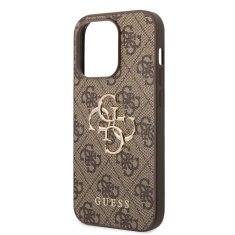 Guess  PU 4G Metal Logo Zadní Kryt pro iPhone 15 Pro Brown