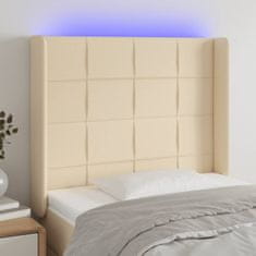 Vidaxl Čelo postele s LED krémové 83 x 16 x 118/128 cm textil