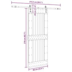 Vidaxl Posuvné dveře s kováním 90 x 210 cm masivní borové dřevo