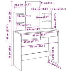 Vidaxl Toaletní stolek se zrcadlem starého dřeva 96x39x142 cm