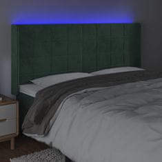 Vidaxl Čelo postele s LED tmavě zelené 163 x 16 x 118/128 cm samet