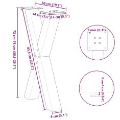 Vidaxl Nohy jídelního stolku ve tvaru X 2 ks 50x(72-73) cm ocel