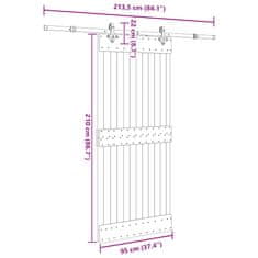 Vidaxl Posuvné dveře s kováním 95 x 210 cm masivní borové dřevo