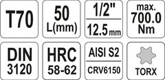 YATO Hlavice s bitem TORX 1/2" T70 YATO - YT-04319