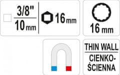 YATO Nástrčný klíč na svíčky 3/8", 16 mm - YT-38511