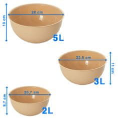 EDANTI 3 Ks Kuchyňská Miska S Víkem Plastová Mísa 2/3/5L Na Saláty, Potraviny Béžová